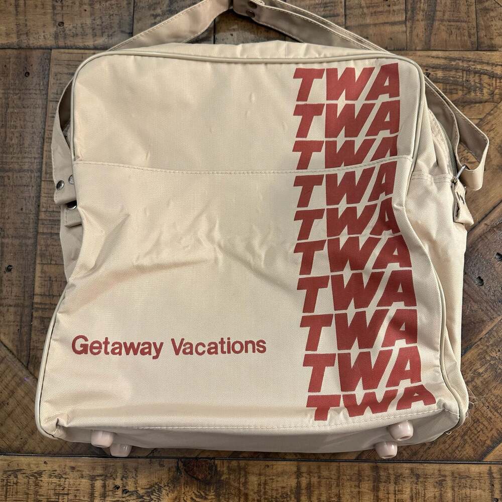 Vintage 1970s TWA Airlines Getaway Vacations Canvas Carry-On Flight Bag